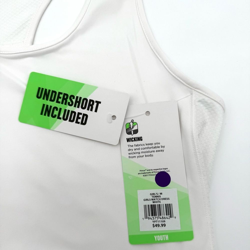 NWT New Girl's Prince Tennis Match Dress White Size M 10-12 Pickleball Skirt - Picture 5 of 6